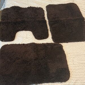 Machine Washable Brown Bathroom 3 piece Rug Set